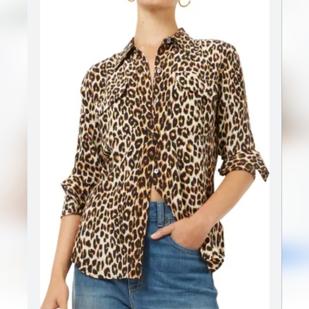 NWOT Equipment Slim Signature Silk Leopard Print Shirt